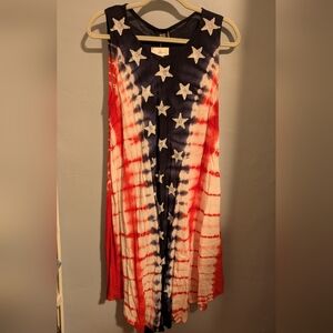 Star-Patterned Red, White, and Blue Midi Dress